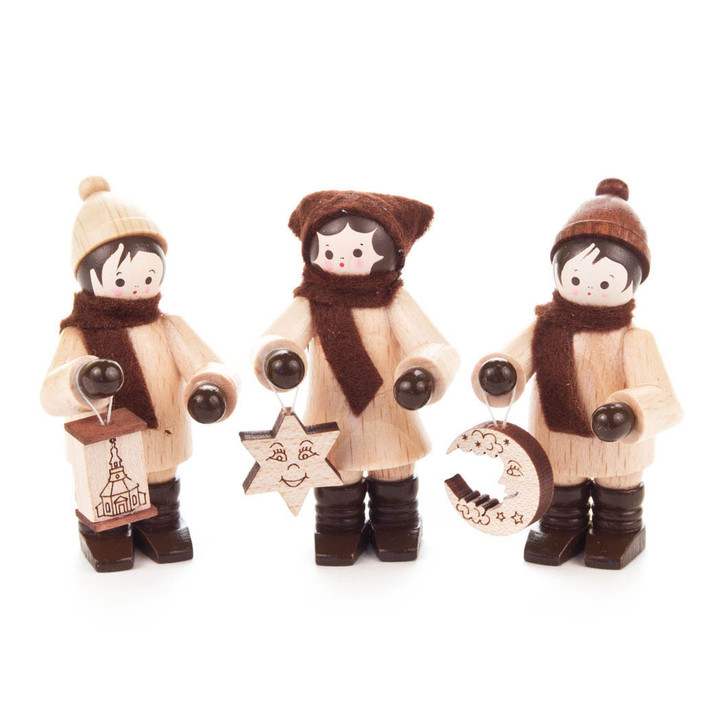 Wooden German Kids Holding Ornament Figurines Set of 3