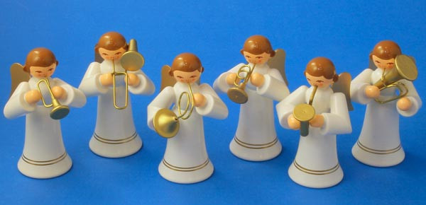 Wooden German Musical Angels Figurines White Set of Six – Christmas ornament