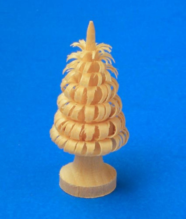 Wooden Tree German Natural Shaved Carved Trunk Stand Figurine – side view of the Christmas ornament