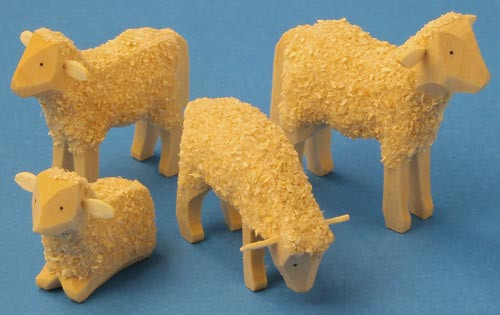 Wooden Sheep German Set of 4 Hand Carved Figurines – Christmas ornament