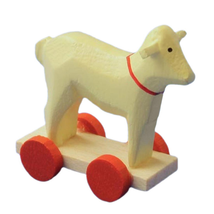 Wooden German Figurine Sheep on Wheels – Christmas ornament by Volker & Heiko Flath