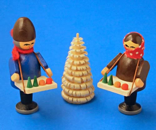 Wooden German Village Market Kids with Tree Figurine – Christmas ornament