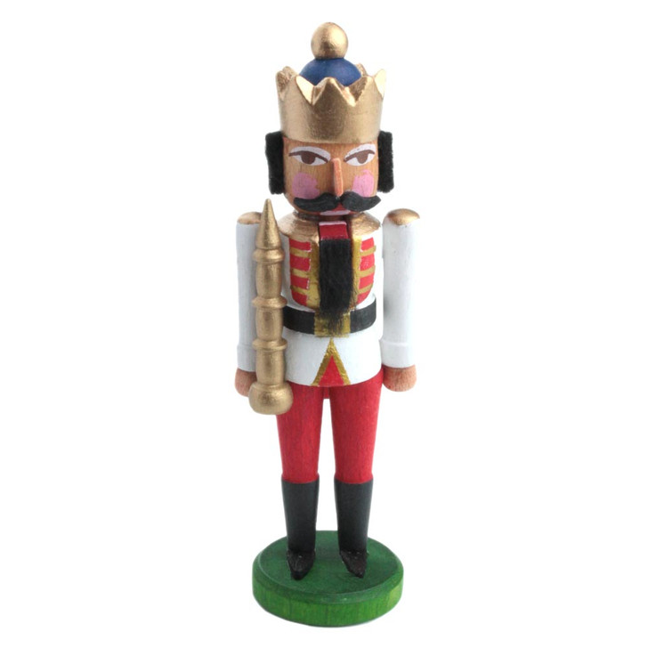 Mini Nutcracker King White Tunic Gold Crown – German nutcracker by Echte Erzgebirgishe Handarbeit