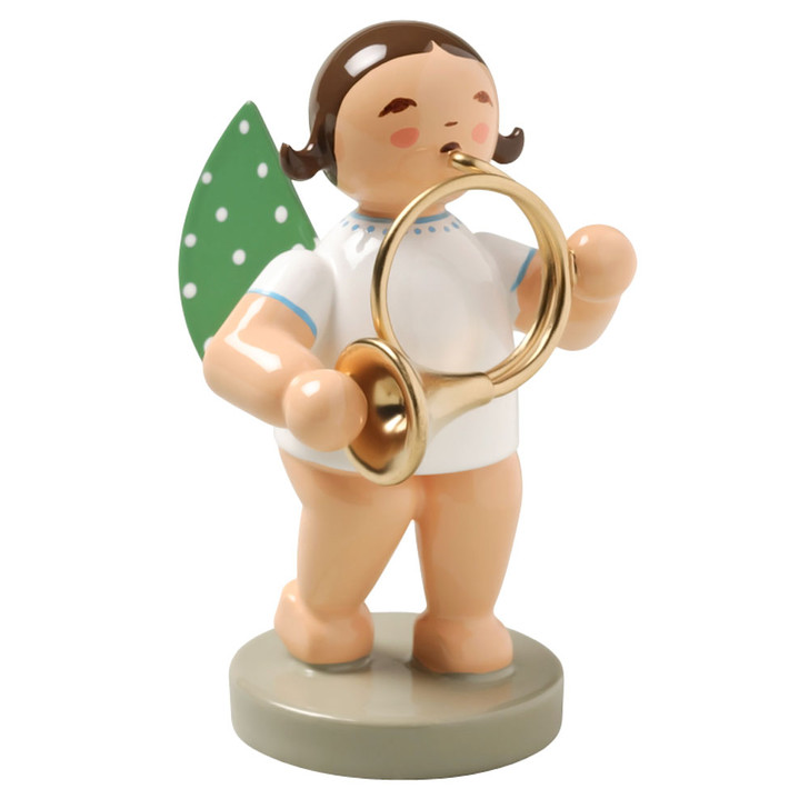 WENDT & KÜHN Brunette Angel Orchestra Horn Figurine – wooden angel figure
