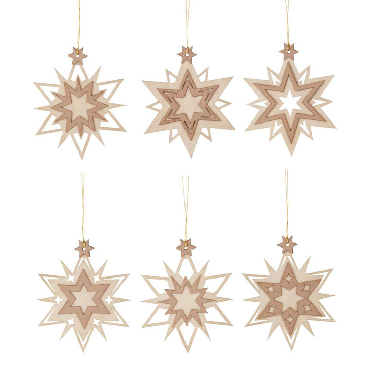 Six Snowflakes Wooden German Ornaments – Christmas ornament by Kuhnert