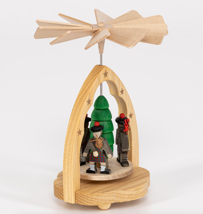 Miniature Pyramid Scottish Wearing Kilt | Warm Air Pyramid – side view of the Christmas pyramid