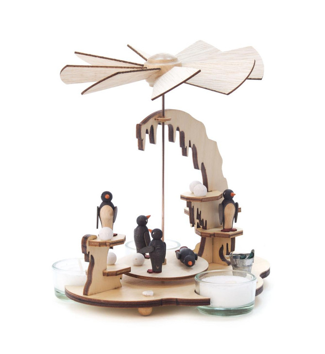 Penguins on Ice Tea Light German Pyramid – Christmas pyramid by Kuhnert