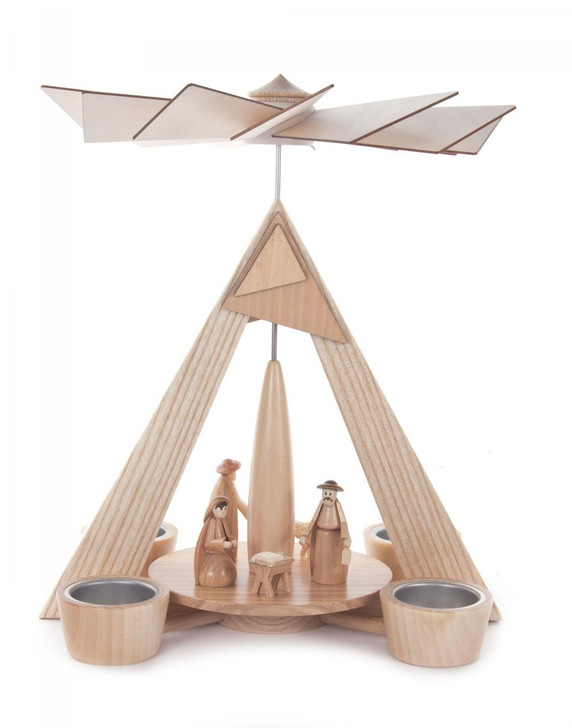 Modern Nativity German Tea Light Pyramid – Christmas pyramid by Drechslerei Schalling