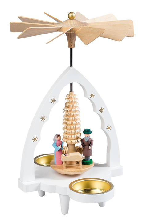 Small White Nativity Scalloped Arch Tealight Pyramid – Christmas pyramid by Richard Glaesser