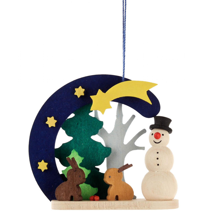 Snowman Bunny Wooden Christmas German Ornament – Christmas ornament by Graupner Holzminiaturen