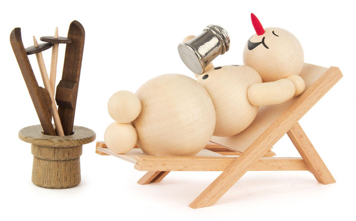 Snowman Relaxing Drinking Skiing Wooden German Figurine – Christmas ornament