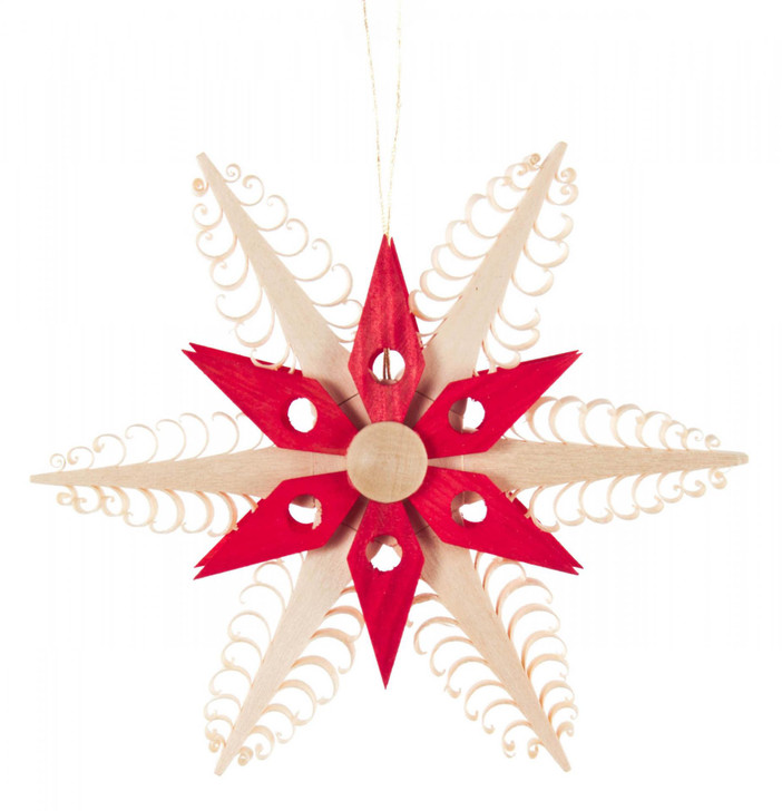 Intricate Red Natural Wooden Star Ornament – Christmas ornament by Udo Rudolph