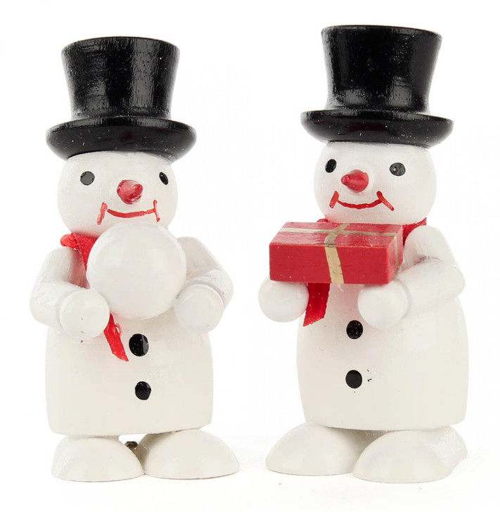 Painted Pair Snowmen Wooden Gift Snowball German Figurines – Christmas ornament by Rudolf Gröschl
