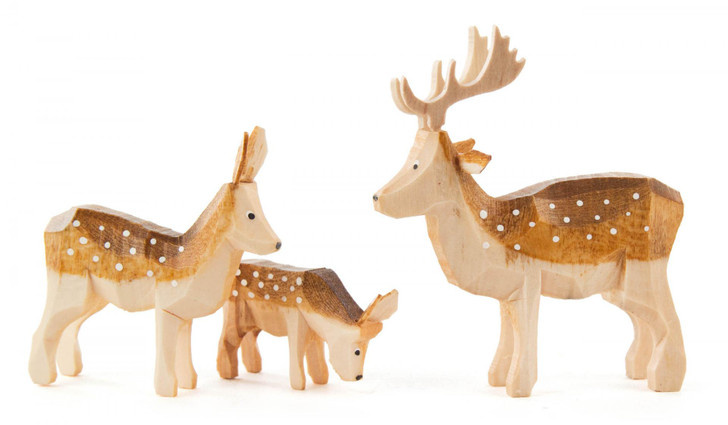 Wooden Reindeer German 2 inch Hand Carved Figurine 3 Piece Set FGD076X118