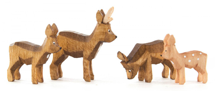 Wood Deer Family German 1 inch Hand Carved Stain Figurines 4 Piece Set – Christmas ornament by Reifendreherei Harald Lorenz