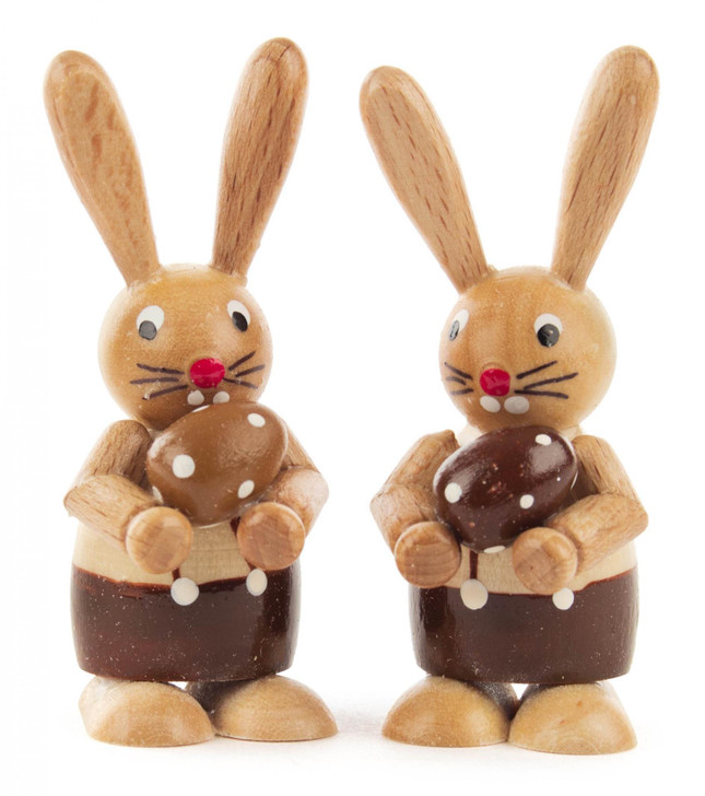 Pair Bunny Rabbit with Egg Natural Wood Figurines – Christmas ornament
