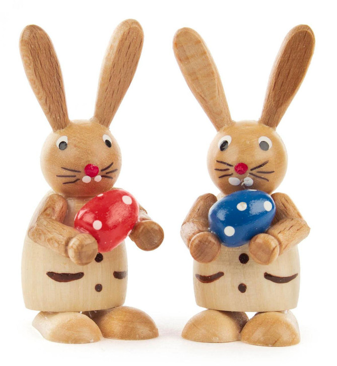 Pair Colorful Egg with Bunny Rabbit Natural Wood Figurines FGD224X739