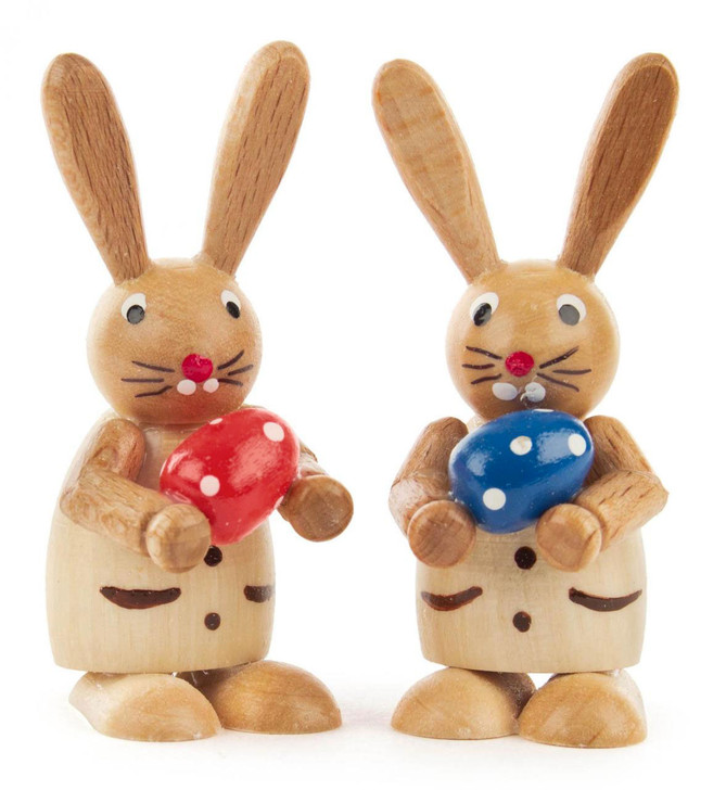 Pair Colorful Egg with Bunny Rabbit Natural Wood Figurines – Christmas ornament