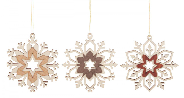 Set 3 Wooden Snowflakes German Christmas Ornaments ORD199X994