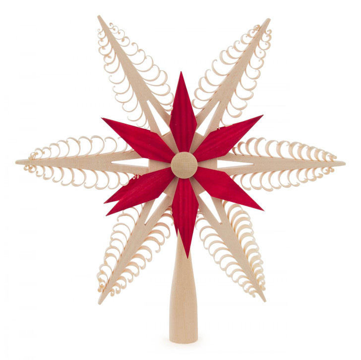 Christmas Tree Natural and Red German Topper Wooden Star – Christmas ornament