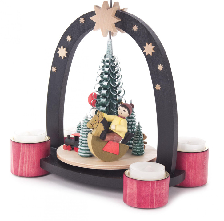 Kids Rocking Horse Tree Tea Light Pyramid | 10.5 Inches Tall – alternate view of the Christmas pyramid