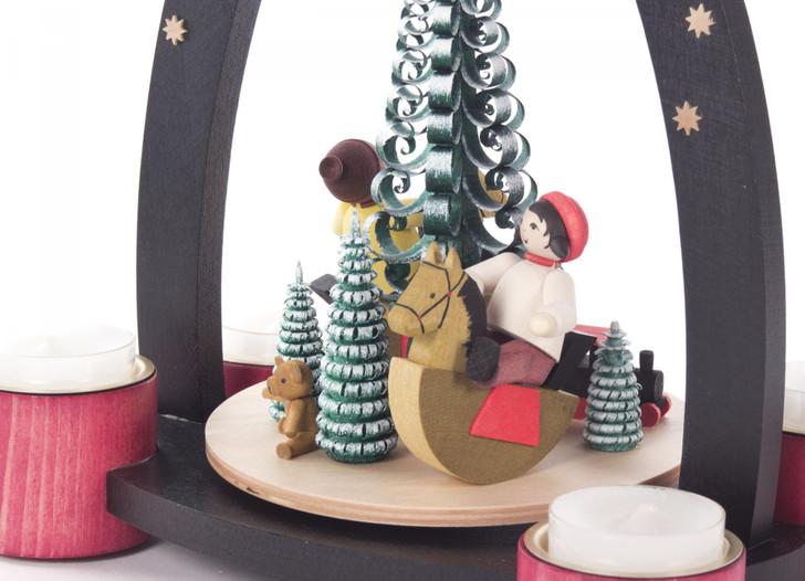 Kids Rocking Horse Tree Tea Light Pyramid | 10.5 Inches Tall – detail view of the Christmas pyramid