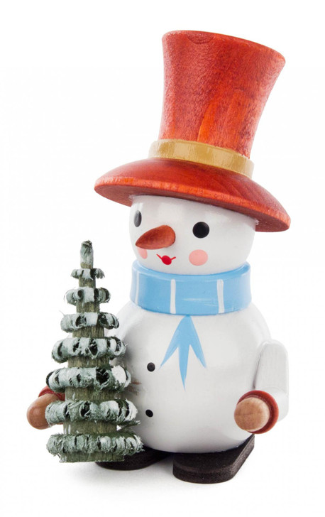 Snowman Wooden with Tree German Figurine FGD195X600