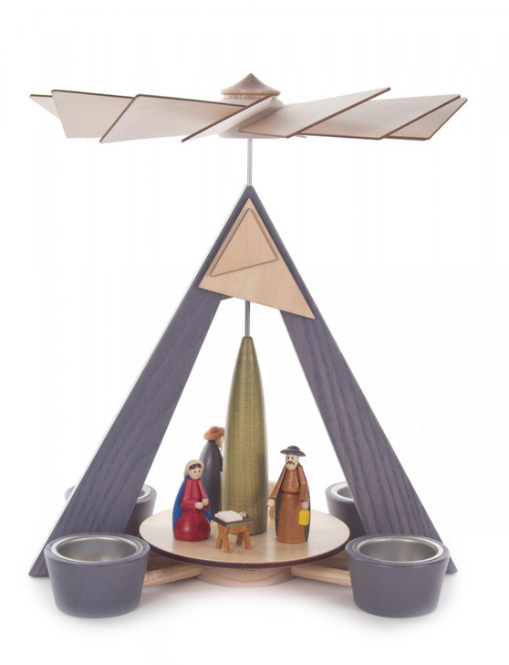 Modern Gray Nativity German Tea Light Pyramid – Christmas pyramid