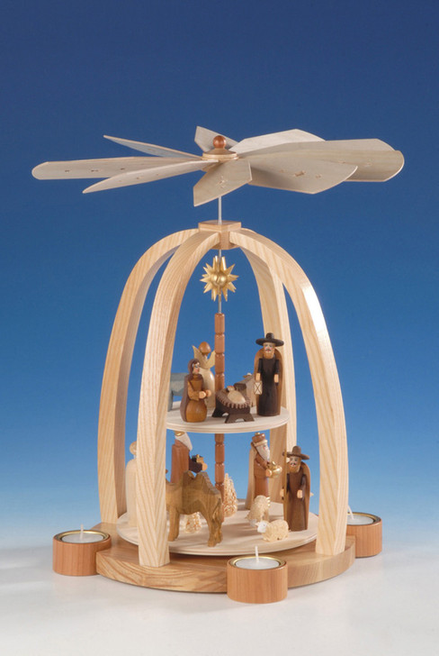 German Christmas Nativity Two Level TeaLight Pyramid | 24cm