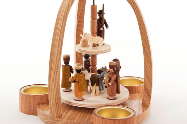 Christmas Natural Nativity Tealight Pyramid | 9 Inches Tall – detail view of the Christmas pyramid