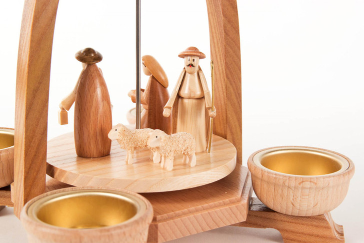 German Christmas Natural Sleek Nativity TeaLight Pyramid – detail view of the Christmas pyramid
