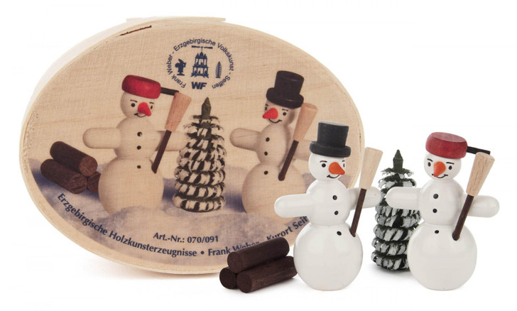 Snowmen in Wood Box German Figurine Set – Christmas ornament by Knuth Neuber