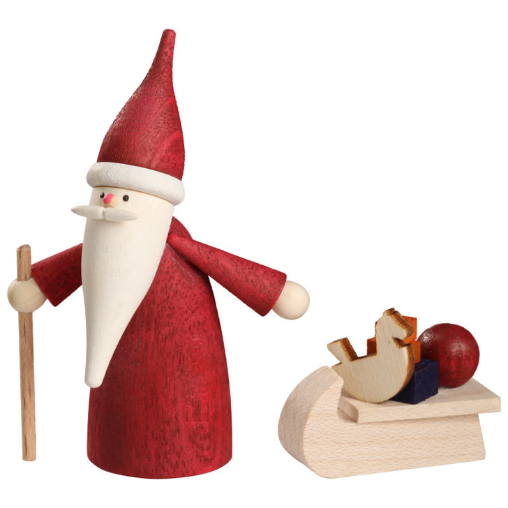 German Santa Gnome with Sleigh Figurine | 2.8 Inches Tall – Christmas ornament by Seiffener Volkskunst eG