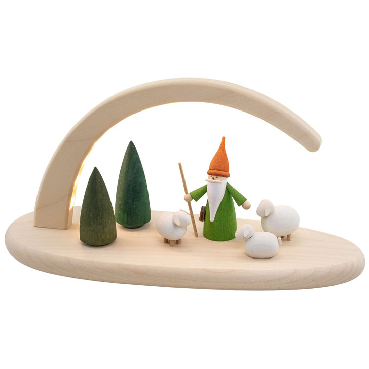 LED Wooden Light Arch Green Shepherd Gnome - 24cm x 13cm – Christmas light arch by Seiffener Volkskunst eG
