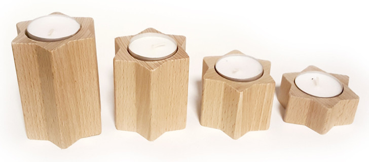 Star Shaped Candle Holder Collection – side view of the wooden candleholder