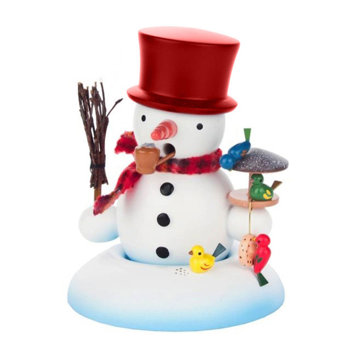 Snowman with Large Hat with Bird feeder German Smoker – alternate view of the German Christmas smoker