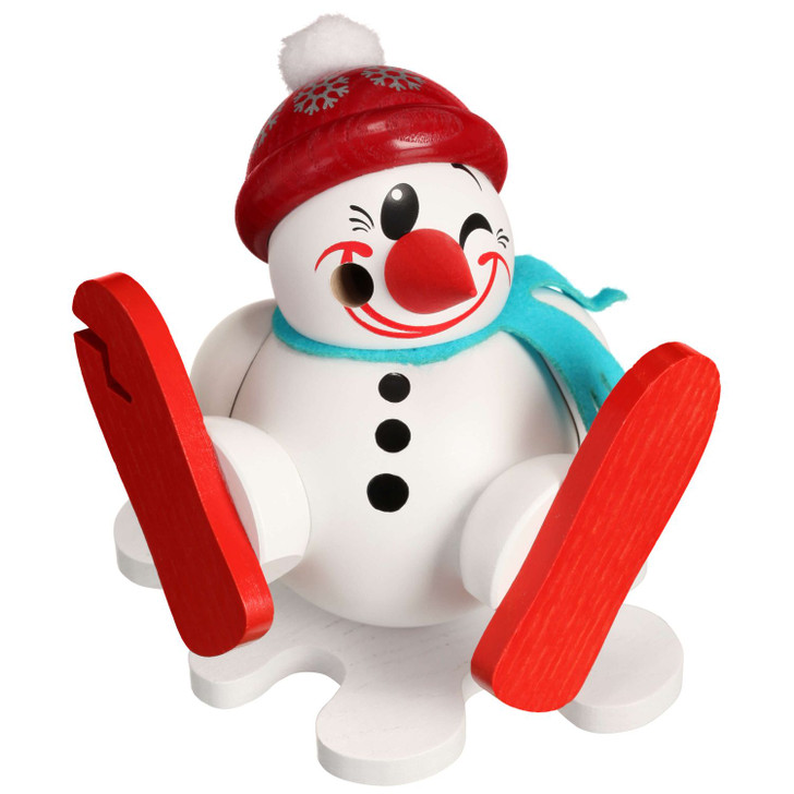 MINI Snowman Falling on Skis German Smoker Incense Figure | 11cm – German Christmas smoker by Seiffener Volkskunst eG