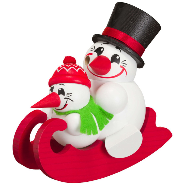 MINI Double Snowman on Sled German Smoker Incense Figure | 4.5 Inches | 12cm