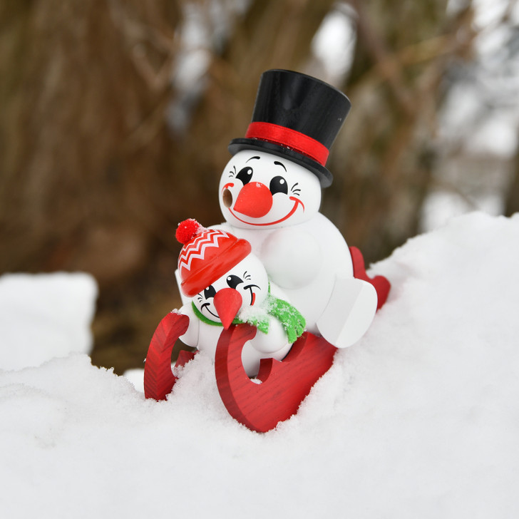 MINI Double Snowman on Sled German Smoker Incense Figure | 4.5 Inches | 12cm – side view of the German Christmas smoker