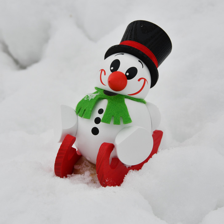 MINI Snowman on Sled German Smoker Incense Figure | 4 Inches | 10cm – detail view of the German Christmas smoker