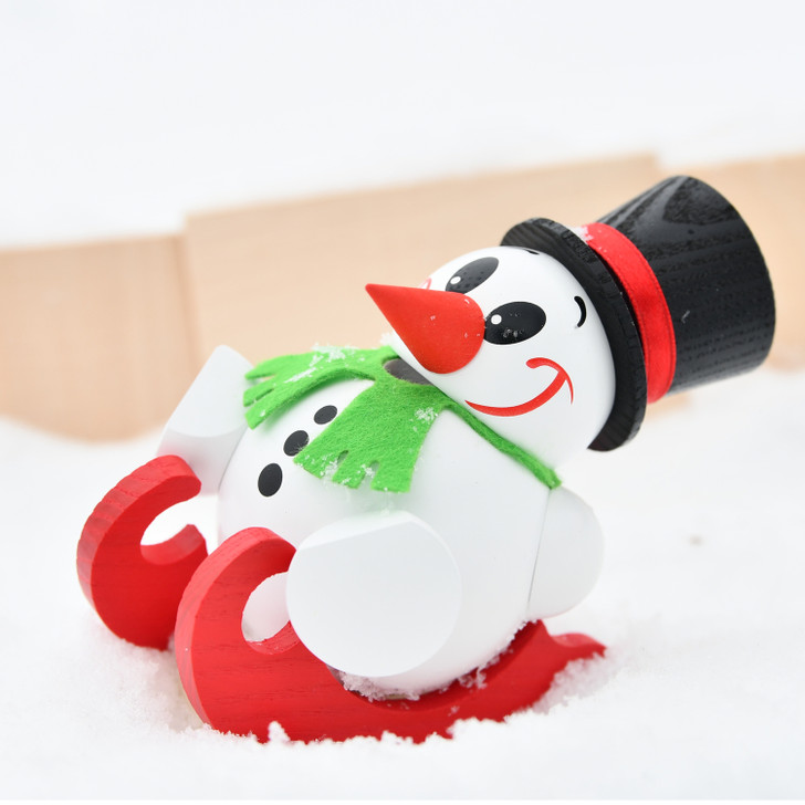 MINI Snowman on Sled German Smoker Incense Figure | 4 Inches | 10cm – side view of the German Christmas smoker