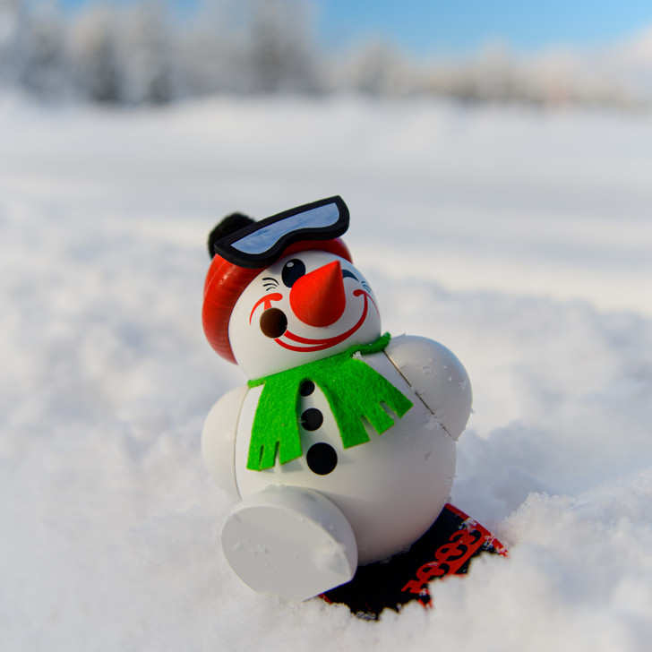 MINI Snowman on Snowboard German Smoker Incense Figure | 11cm – alternate view of the German Christmas smoker