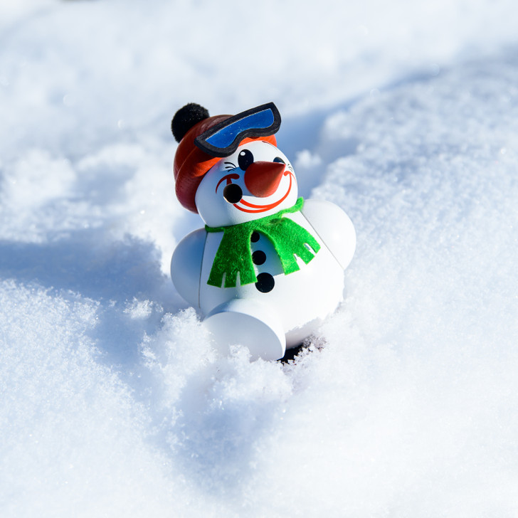 MINI Snowman on Snowboard German Smoker Incense Figure | 11cm – side view of the German Christmas smoker
