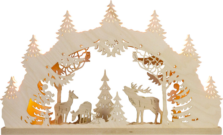 Deer Family under Trees Scene - German Arch Lamp - Schwibbogen