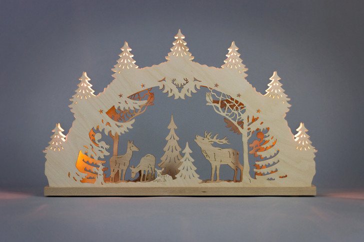 Deer Family under Trees Scene - German Arch Lamp - Schwibbogen – alternate view of the Christmas light arch