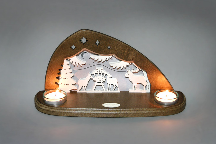 Deer Feeding Tealight Holder - German Arch - Schwibbogen – alternate view of the wooden candleholder