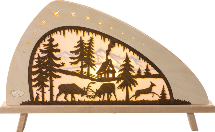 Deer Fighting Cabin Scene - German Arch Lamp - Schwibbogen