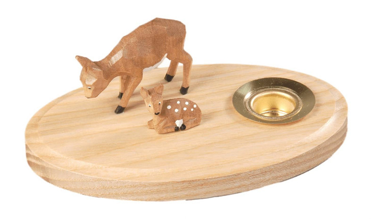 Deer with Fawn Wooden Candleholder – wooden candleholder by Albin Preissler