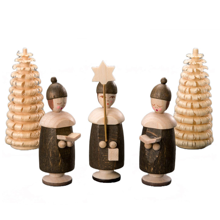 Three Caroler Figure set with Two Trees