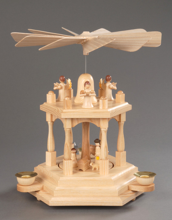 Natural Nativity Pyramid - Two Tier with Angels on Top – Christmas pyramid by Albin Preissler